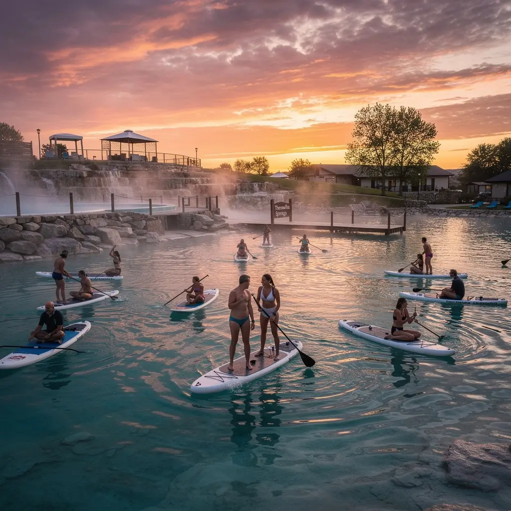 Families enjoying a day at an aqua park with colorful slides and water attractions in Slovakia.